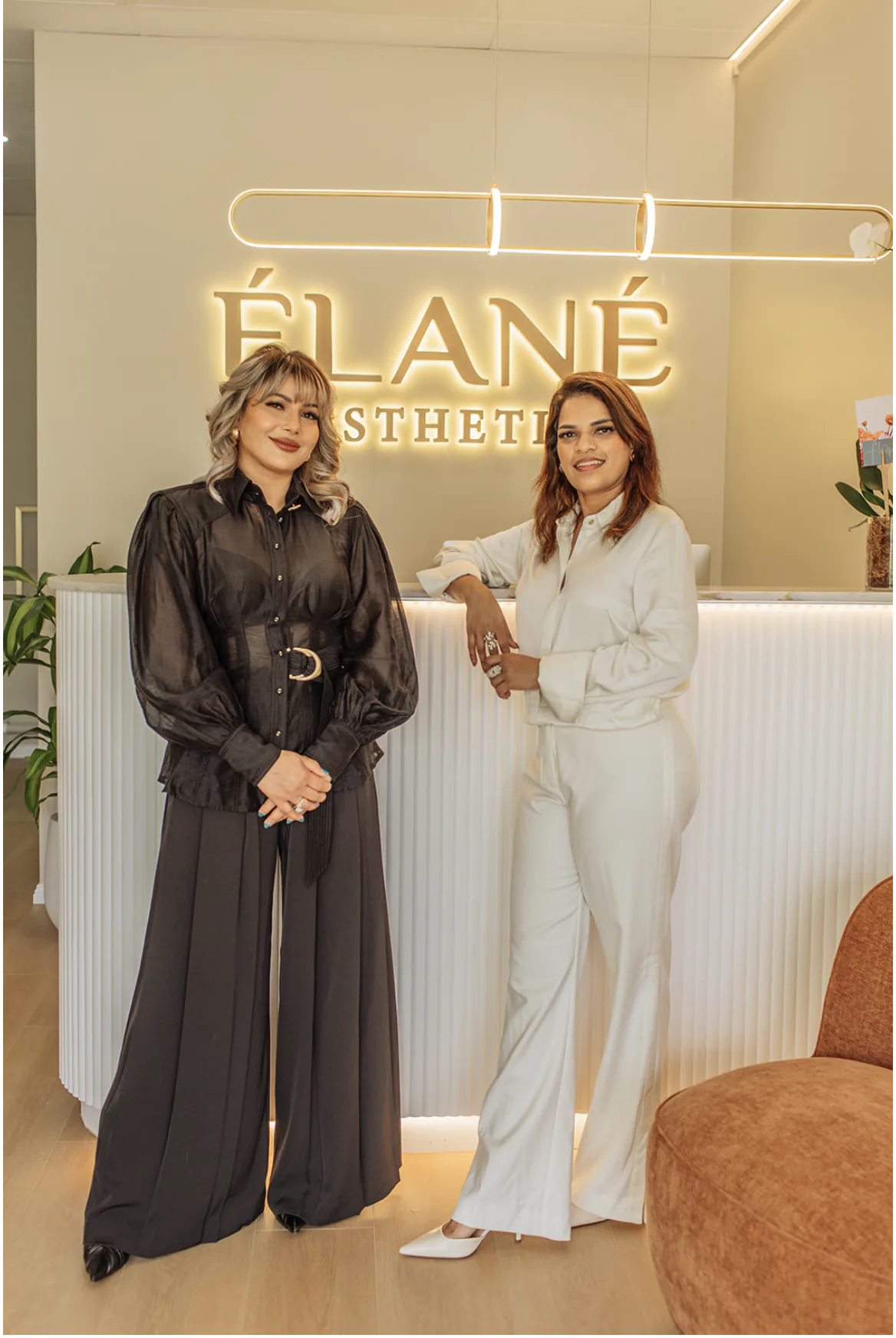 Kabita and Smitha, the cosmetic registered nurses behind Élané Aesthetics, at the clinic reception